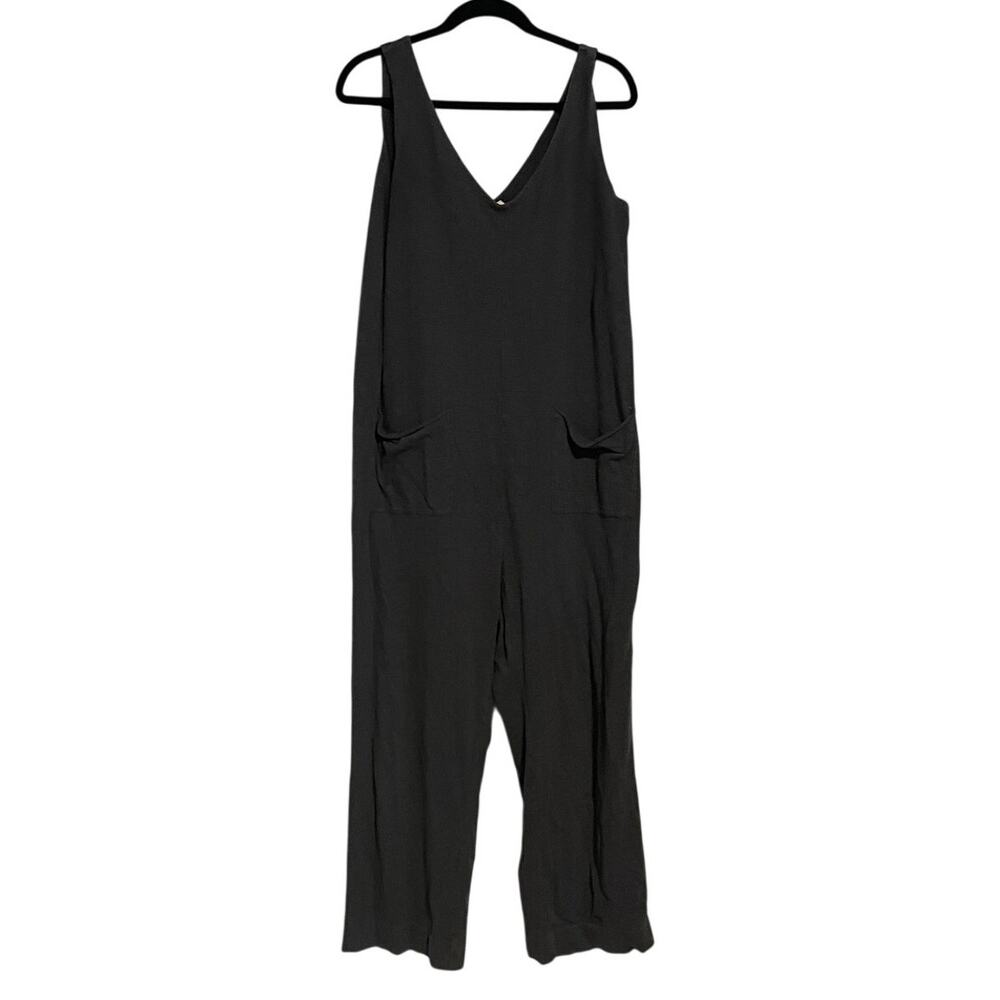Pact Organic Cotton Sleeveless Wide Leg Jumpsuit Charcoal Gray Travel-Medium - Picture 2 of 5